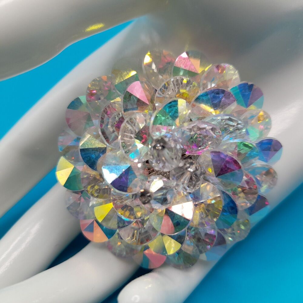 Vintage AB Crystal Cluster Brooch Unsigned Vendome Style 2 Inch Pin